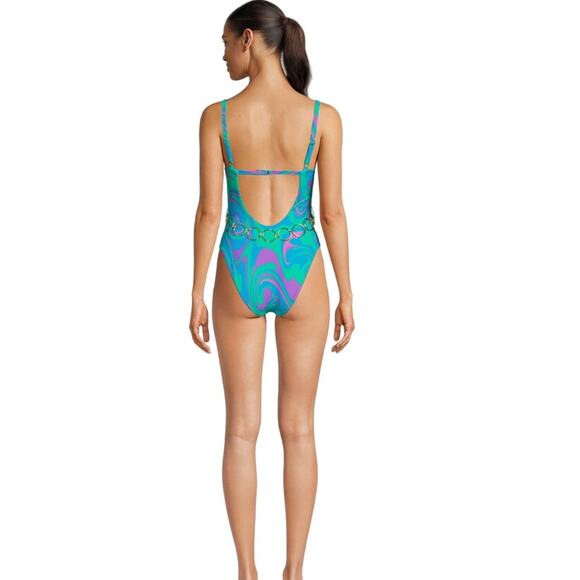 NWT WeWoreWhat Danielle 3.0 One Piece Women's Size XL Paradise Marble Ocean Blue - Picture 4 of 16